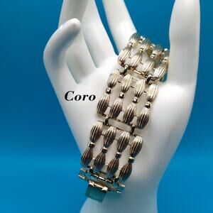 Coro Wide Gold Tone Bracelet, Mid-century, 1950s Vintage Jewelry